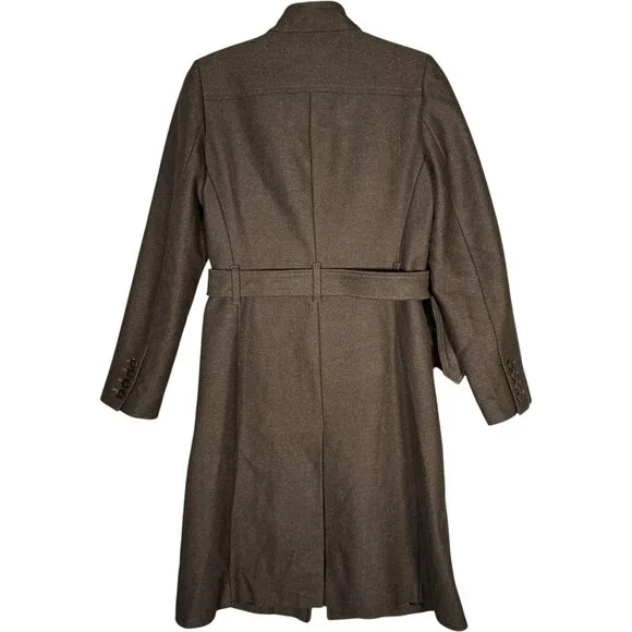 Banana Republic Green Wool Mid Length Coat Military Belted Classic S - Picture 3 of 14